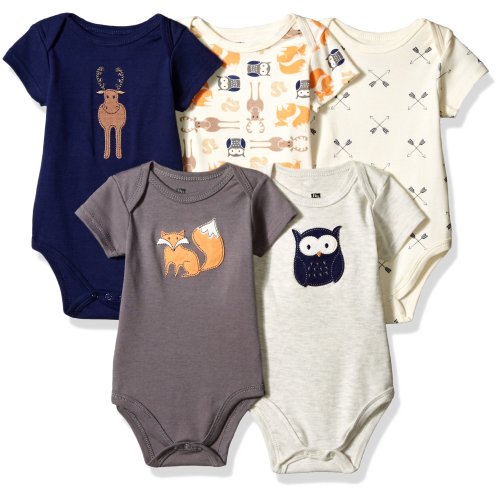 Hudson Baby Unisex Baby Cotton Bodysuits, Woodland Creatures 5-Pack, 3-6 Months (6M)