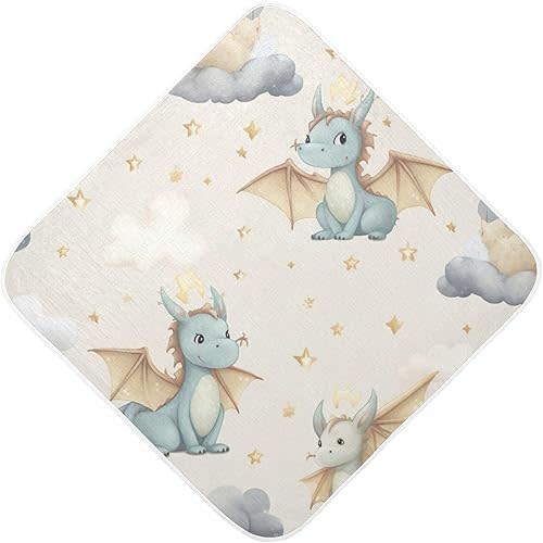 Qilmy Cute Dragon Baby Towel Ultra Soft Hooded Towels for Baby Boy Girl, Ultra Absorbent Bath Towels Newborn Shower Gift 35 x 35 Inch