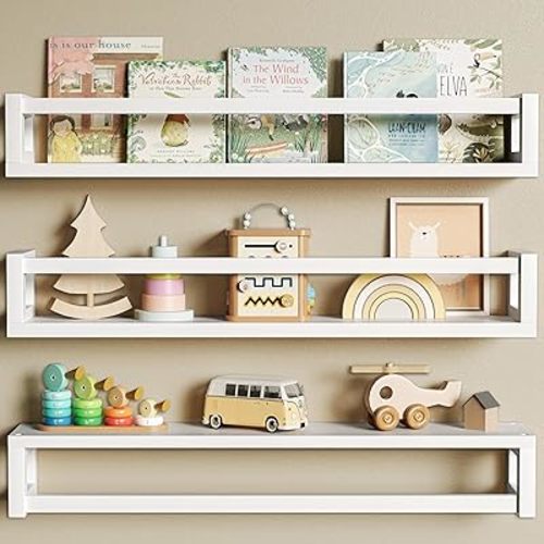 TidyCorner Upgraded Thick Floating Shelves - 24 Inch Multi-Use Wall-Mounted Bookshelves for Kids and Nursery, Ideal for Books, Toys, Spice Rack, Decor - White