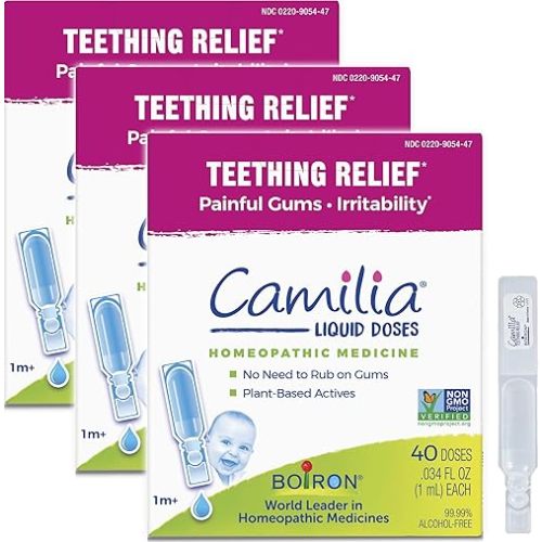 Boiron Camilia Drops 40 Count (Pack of 3) Relief of Painful or Swollen Gums and Irritability in Babies - for Daytime and Nighttime - Liquid Drop for Baby