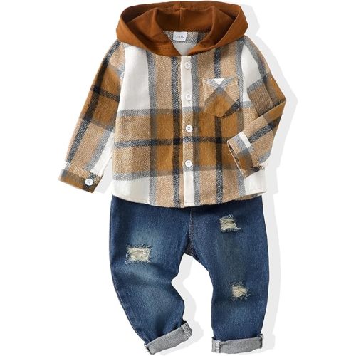 Renotemy Toddler Baby Boy Clothes Denim Outfits Infant Hooded Sweatshirt Jeans Pants Little Boys Clothing
