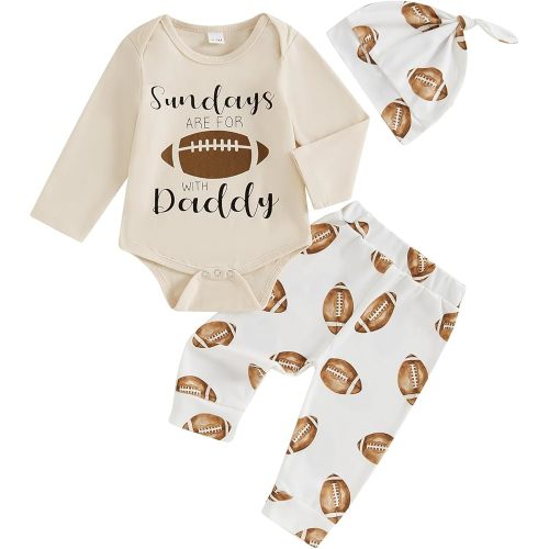 Newborn Infant Baby Boy Clothes Fall Winter Outfit Long Sleeve Letter Romper + Elastic Waist Pants + Hat 3Pcs Set