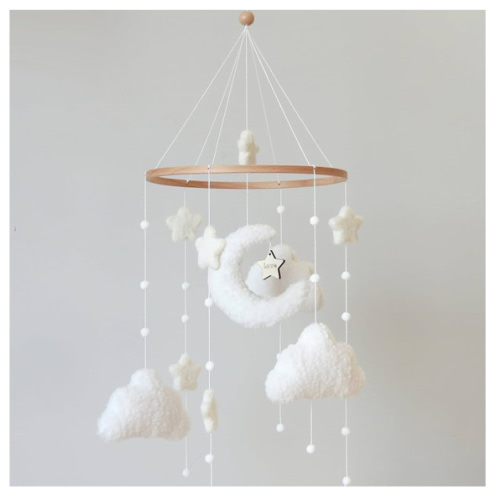 Boho Cloud Moon Crib Mobile Boho Baby Mobile for Crib Neutral Clouds, Moon & Stars Design Nursery Mobile for Boys & Girls