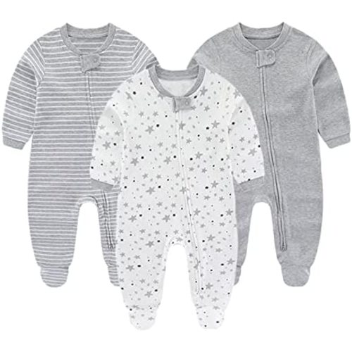 ZAV Solid Unisex Infants Clothes Baby Boys Girl Footed Jumpsuits Cotton Rompers