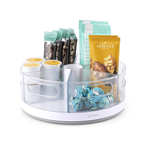 YouCopia Crazy Susan Lazy Susan Organizer, 6 BPA-Free Removable Clear Bins with Handles, Rotating Storage Turntable for Kitchen Cabinet, Pantry and Bathroom Organization,White