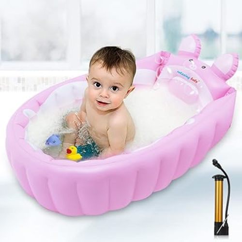 Inflatable Baby Bathtub, Newborn Baby Bathtub seat for Infant, Non-Slip Baby Pool for Sitting up, Portable Toddler tub Shower, Foldable Travel tub with Pool Toy &air Pump Accessories.
