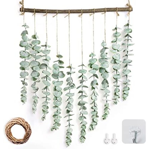 Artificial Eucalyptus Wall Hanging Decor - Fake Eucalyptus Leaves Greenery Eucalyptus Vines Wall Hanging Plants - Farmhouse Rustic Boho Wall Decor for Bathroom Bedroom Livingroom Decorations