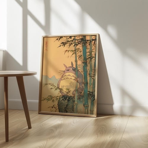 My Neighbor Totoro Art Print · Studio Ghibli Poster · Unique Totoro Artwork · Bamboo Rain Scene · Japanese Ukiyo-e Style · Anime Gift