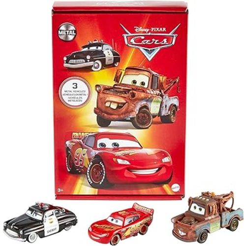 Mattel Disney and Pixar Cars Toys, Radiator Springs 3-Pack of Die-cast Toy Cars & Trucks with Lightning McQueen, Mater & Sheriff