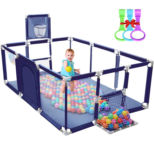 Olizee Baby Playpen, Play Pens for Babies and Toddlers, Portable Safety Playard Fence with Basketball Hoop, Breathable Mesh, 90 x 41 inch, Blue