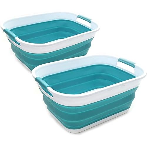 SAMMART Set of 2-17.5L (4.6 Gallon) Collapsible/Foldable/Pop Up/Portable Washing Tub/Storage Basket, Water Capacity 13.5L/3.5 Gallon (2, Bright Blue)