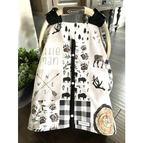 Cute Baby Car Seat Canopy Cover - Little Man Woodland Animal - All Cotton or Minky - Baby Boy - Shower Gift