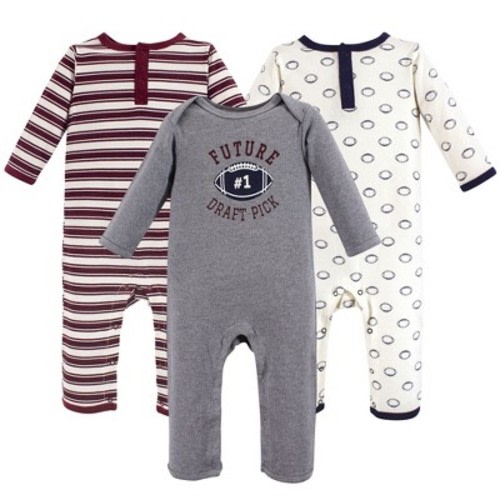 Hudson Baby Infant Boy Cotton Coveralls 3pk, Football, 9-12 Months