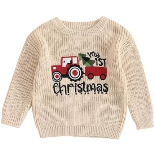 My First Christmas Baby Christmas Sweaters Letter Embroidered Long Sleeve Fall Winter Knitted Pullover