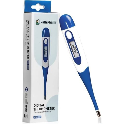 Path Pharm Digital Thermometer with 0.1°C Accuracy - Waterproof Baby Thermometer - Flexible Tip, Fast 30-Second Readings, Both ℃/℉ - Oral, Underarm, Rectal Thermometer for Babies, Adults, Seniors
