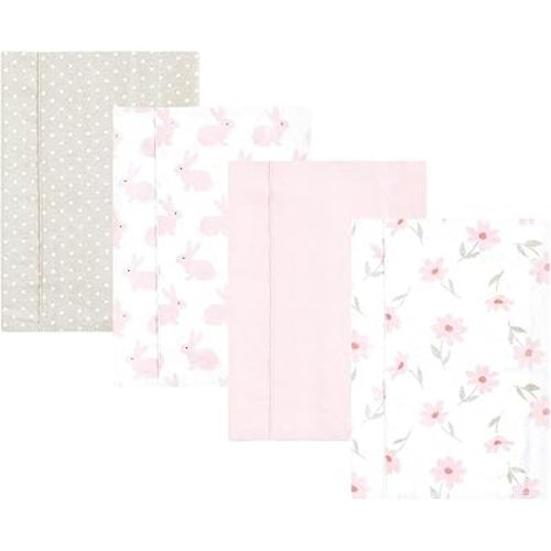 Hudson Baby Unisex Baby Cotton Flannel Burp Cloths, Pink Honey Bunny, One Size