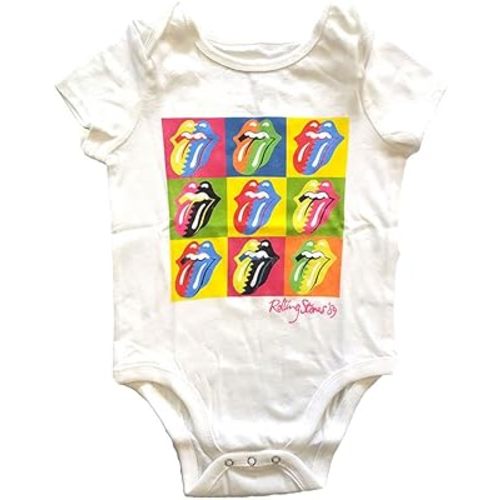 Rolling Stones Two Tone Tongues Baby One Peice Bodysuit (6-9 Months) White