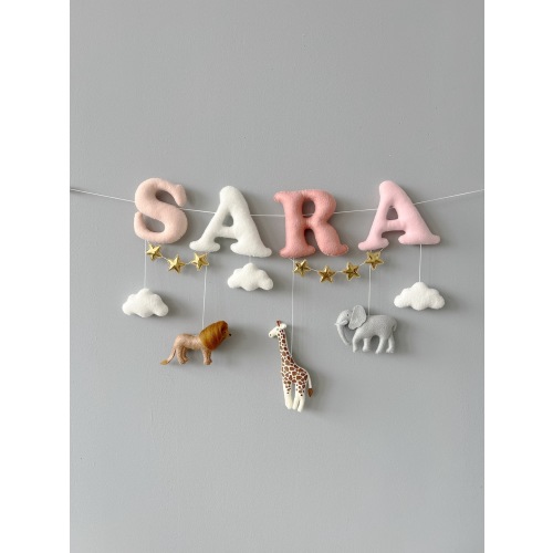 Custom Name Banner Safari Nursery Decor - Personalized Baby Name Sign - Jungle Name Garland - Felt Birthday Banner - Wall Decoration Banner
