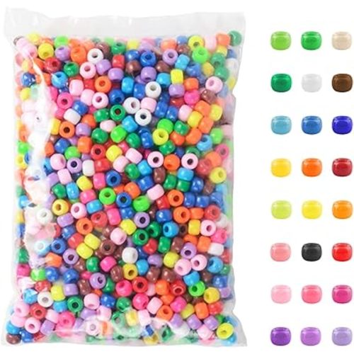 Simetufy 1200 Pcs Pony Beads Plastic Beads for Bracelet Making, Multi-Colored Beads for Hair Braiding, DIY Crafts, Kandi Jewelry, Key Chains and Ornaments Decorations 24 Assorted Colors