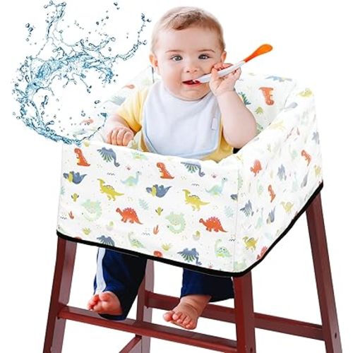 BALAPET Resuable Waterproof High Chair Cover for Restaurant, Thick Soft Baby Chair Protector Cover for Wooden or Restaurant High Chair, Protect Against Messy Meals and Dirty (Dinosaurs)