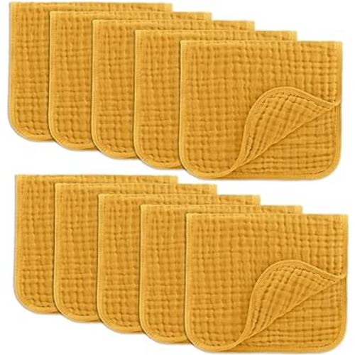 Comfy Cubs Muslin Burp Cloths Large 100% Cotton Washcloths Set for Babies, Baby Essentials 6 Layers Extra Absorbent and Soft Boys & Girls Baby Rags for Newborn Registry (Turmeric, 10-Pack, 20" X10")