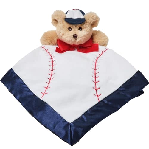 Bearington Baby Lil’ Slugger Snuggler, 15 Inch Baseball Plush Stuffed Animal Teddy Bear Security Blanket Lovey for Babies