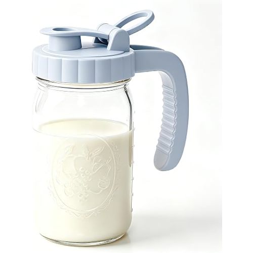 32 Oz Glass Mason Jar Pitchers With Pour Lid 1 Quart Wide Mouth Breast milk Storage Jug Container For Fridge Coffee Creamer Iced Sun Tea Juices Lemonade Airtight