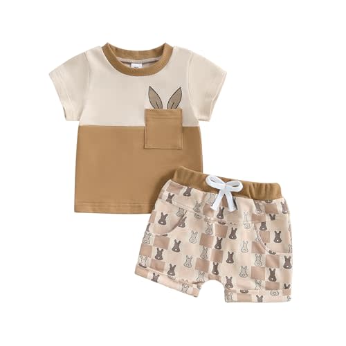 Toddler Baby Boys Summer Outfits Letter Embroidery Round Neck Short Sleeve T-Shirts Elastic Waist Shorts 2Pcs Clothes Set
