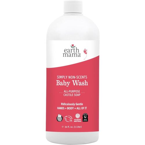 Earth Mama Simply Non-Scents Baby Wash Liquid Hand Soap Refill, Organic Body Wash for Sensitive Skin, All Purpose Castile Soap Liquid with Coconut Oil, Shea Butter, Calendula & Aloe, 34 fl oz