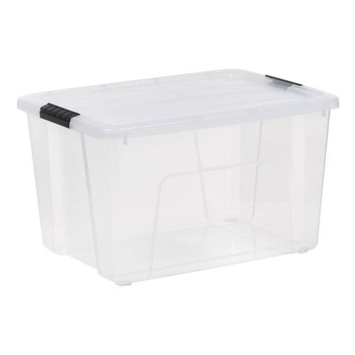 IRIS 60qt 6pk Latching Storage Bin Black: Stackable Utility Totes, Portable, Universal Storage, Lidded Bins