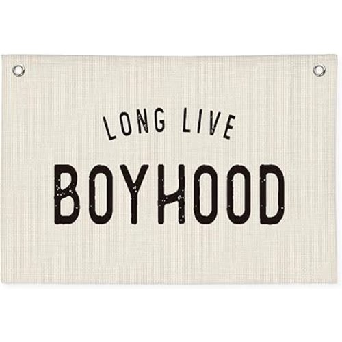 Long Live Boyhood Banner, Boys Room Decor, Vintage Linen Banner Wall Hanging Canvas Banner Flag Decor for Toddler Boy Room Nursery Playroom