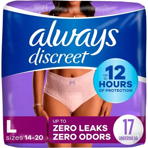 Always Discreet Adult Incontinence & Postpartum Underwear for Women, Maximum, Large, 17 Count (Packaging May Vary)