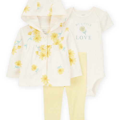 Yellow/Ivory Baby 3-Piece Floral Hooded Pant Set - Yellow/Ivory | Carter’s Oshkosh Canada