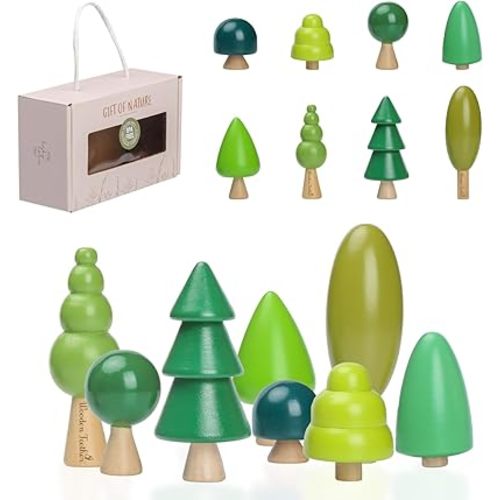 Wooden Tree Toy Pack of 8 Wood Miniature Tree Set Various Sizes Natural Wooden Trees Mini Trees for Home Decor and Crafts Garden Accessories Creative Gift for 36+ Months