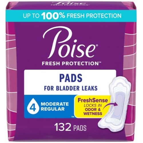 Poise Incontinence Pads for Women - Moderate Absorbency - 4 Drop - Regular - 132ct