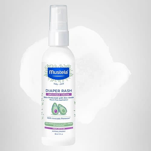 Mustela Baby Diaper Rash Cream Spray – Touch-Free protectant with Zinc Oxide & Natural Avocado - Treats, Soothes and Prevents Diaper Rash- Fragrance-Free - 3 fl. oz