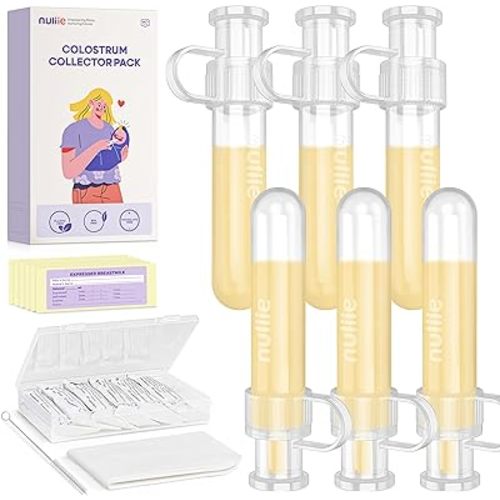 Nuliie Colostrum Collector Kit 7ml/6pcs, Leakproof, Reusable Breast Milk Collector, Heat & Freezer Resistant, BPA-Free, With Cotton Cloth Wipe, Storage Case, Cleaning Brush - Ready-to-Use for Newborns