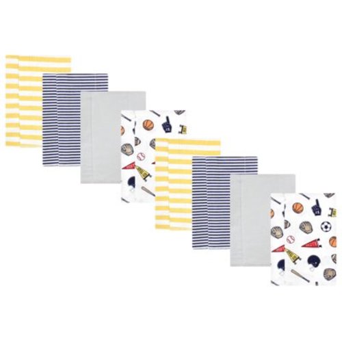 Hudson Baby Cotton Poly Flannel Burp Cloths Multipack, Sports Fan 8-Pack, One Size