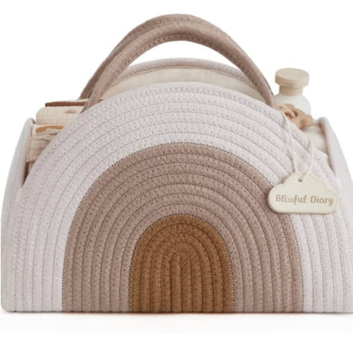 Blissful Diary Baby Diaper Caddy Organizer, Cotton Rope Diaper Caddy Basket, Large Storage Basket for Newborn Boys and Girls, Gift for Baby Shower List, Newborn Essentials, Earthy Rainbow