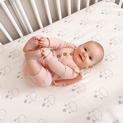 Newton Baby Organic Fitted Crib Sheet (2-Pack) - 100% Breathable and Ultra-Soft, 100% Organic Muslin Cotton, Wishing on a Star Print + Solid White, Fits All Standard Cribs