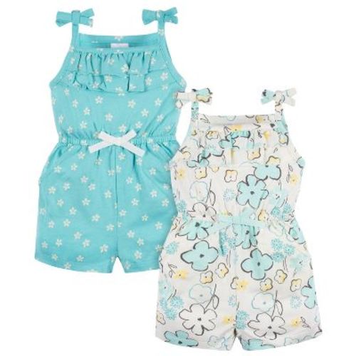 Gerber Baby & Toddler Girls' Tank Rompers, Bee Petals, 0-3 Months, 2-pack