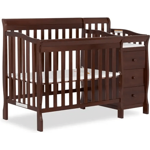 Dream On Me Jayden 4-in-1 Mini Convertible Crib And Changer in Espresso, Greenguard Gold Certified, Non-Toxic Finish, New Zealand Pinewood, 1" Mattress Pad