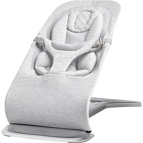 Ergobaby Evolve 3-in-1 Bouncer Seat for Babies and Toddlers 5.5-25lbs - Multi Position Baby Rocker Seat with Adjustable Heights, Secure Harness, Newborn Insert - Light Grey