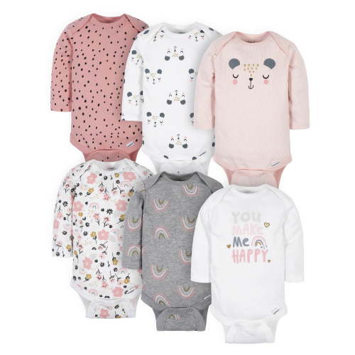 Gerber Baby Girls' Long Sleeve Onesies Bodysuits, 6-Pack