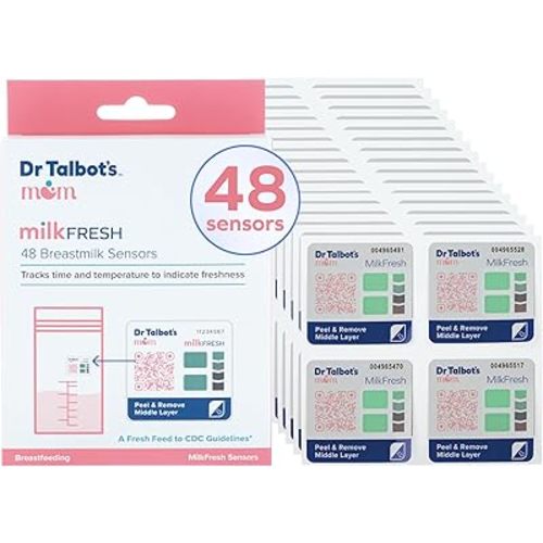 Dr. Talbot's Mom MilkFresh Breast Milk Sensors - Track Freshness of Pumped Milk with App. Manage Storage Bag Inventory, 48 pk