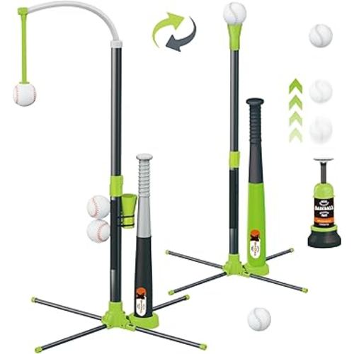 3-in-1 T Ball Set for Kids, Adjustable Height Hanging Baseball Batting Tee Set with 2 Bats, Teeball Hitting Stand, Ball Launcher for Youth Toddlers, Sport Toys Outdoor/Indoor Gift for Boys Girls
