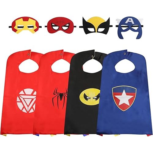 Superhero Capes for Kids, Hero Caps and Masks for 3-12 Year Old Boys and Girls, Cartoon Dress Up for Holiday Halloween, Costumes Party Supplies Christmas and Brithday Gifts.