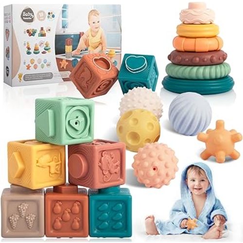 Amazon.com: Baby Toys 6 to 12 Months, Montessori Toys for 1 Year Old, Stacking Building Blocks & Sensory Balls & Soft Infant Teething Toys, Newborn Learning Toys for 3-6-9-12 Months, Toddlers Boys Girls Gifts