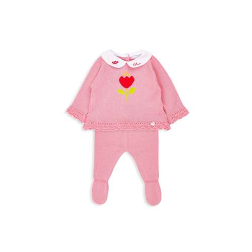 Pink Knit Girl Babygrow with Rose
