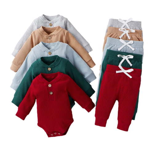 Esaierr Baby Infant Boys Girls Clothes Jumpsuit Outfits 2PCS Fall Winter Long Sleeve Cotton Romper Drawstring Pants Unisex Newborn Loungewear Set 0-24M